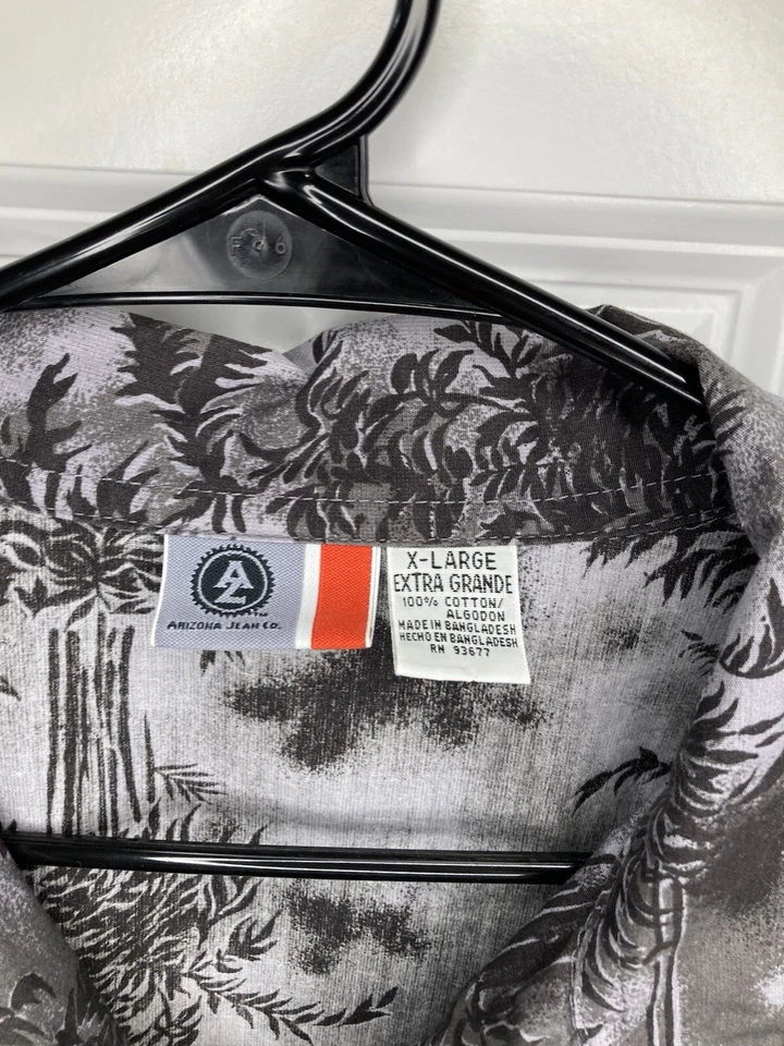 Camisa Hawaiana Vintage Y2K Arizona Jean Co Gris Estampado Kanji XL Para Hombres Manga Corta Foto 4 de 4