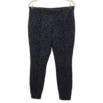 Nanette Lepore Velvet Animal Print Black Pull-On Crop Ankle Skinny Pants  Large