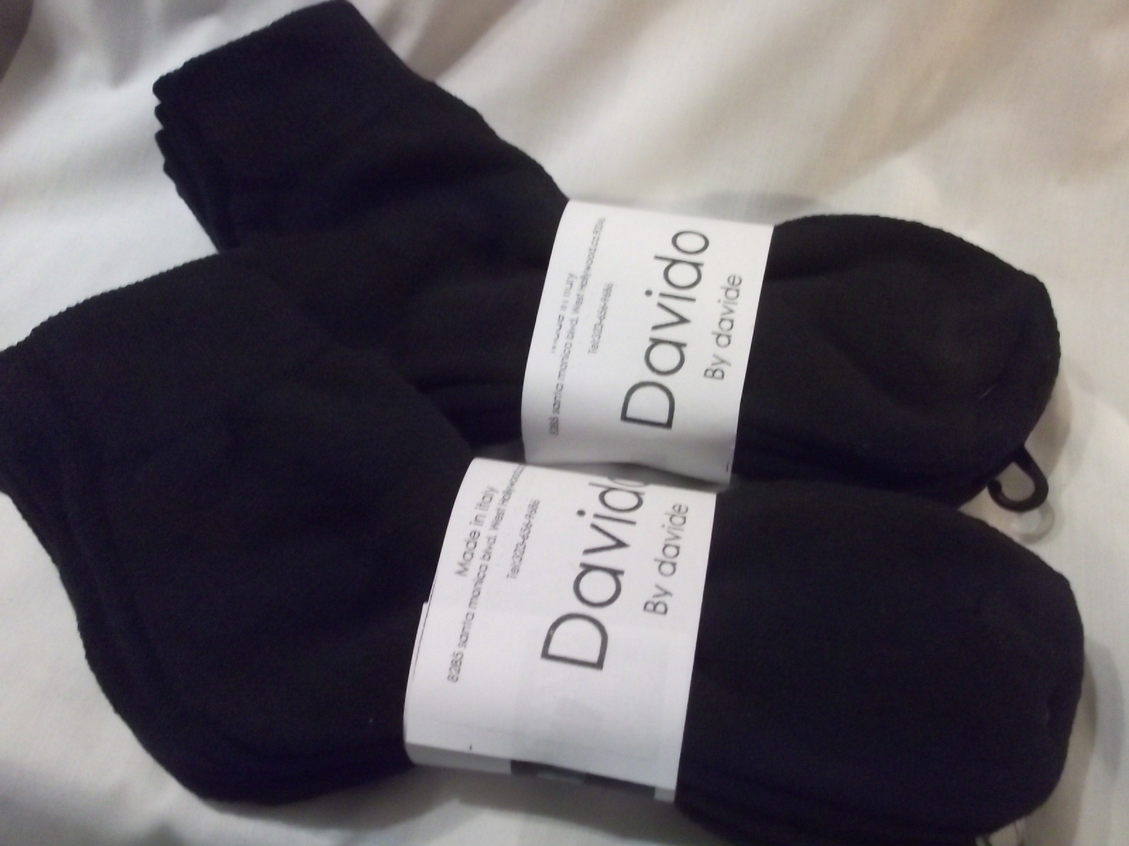 Davido Mens socks ankle/quarter made in Italy 100% cotton 6 pairs black 10-13