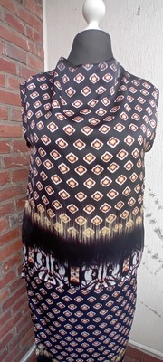Selfmade Da. Bluse Seidigem Satin Schwarz Rauten Muster M 38/40