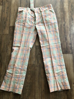 Vintage DAKS London Pants Mens Salmon Blue Plaid Trousers