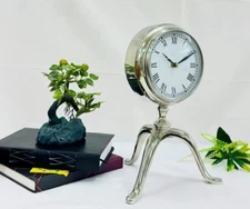 Silver Metal Desk Clock Indoor Elegant Classy Style Office Living Room Bedroom