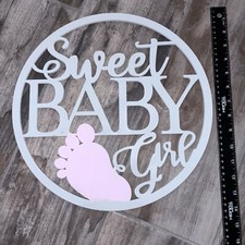 Baby Shower Decorations Pink Gray Sweet Baby Girl Wood Sign Photo Props 13.5 in