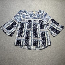 Fig And Flower Top Medium Blue Floral Mixed Boho Comfort Versatile Lace Detail