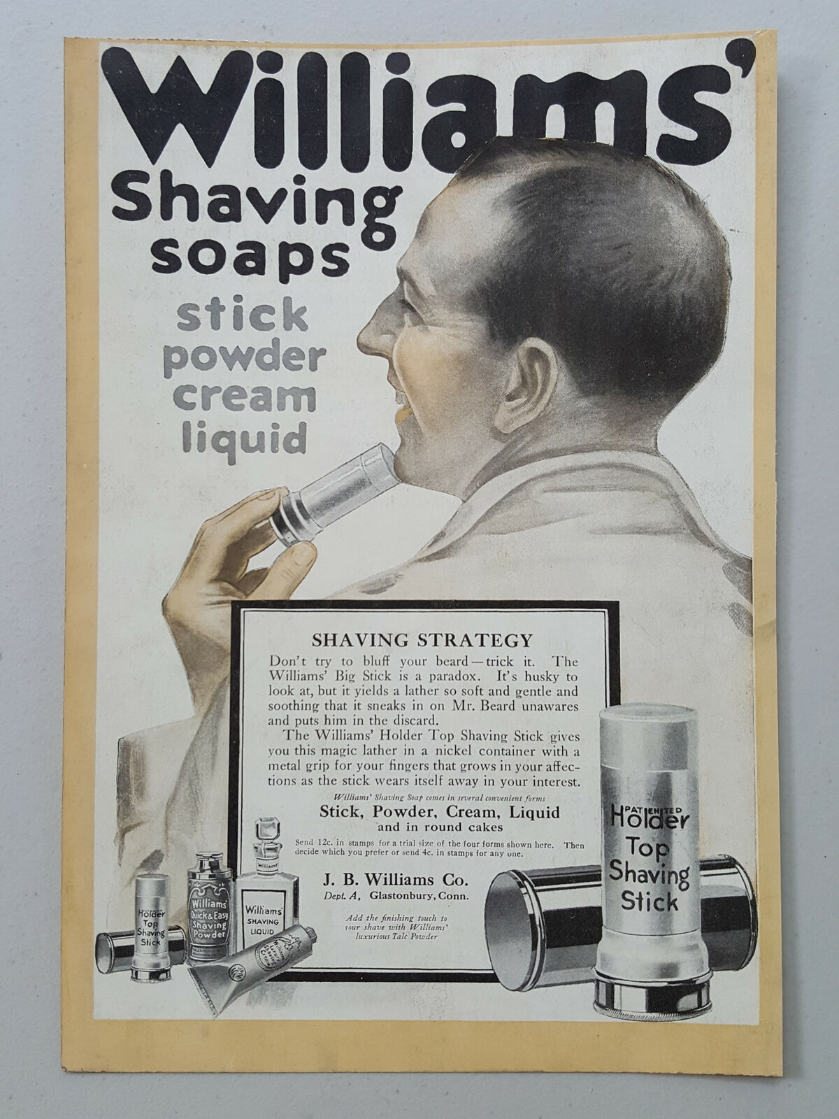 Williams' Shaving Soaps 1917 Stick Powder Cream Liquid Vintage Magazine