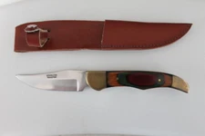 Fixed Blade Hunting Knife Brass Wood with Sheath Clip Point Stainless Pakistan 