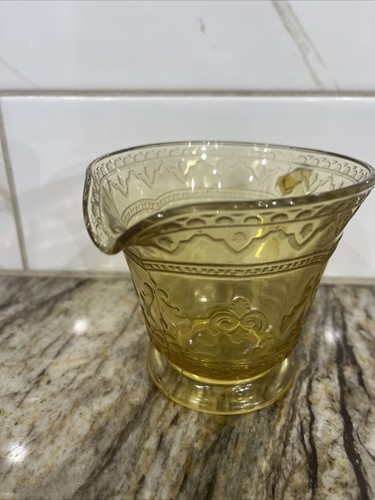 Vintage Patrician Spoke Federal Depression Glass Amber Yellow Creamer 3 3/8" H - Picture 2 of 21