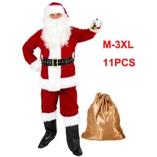 Men's Deluxe Santa Suit 11PC. Christmas Adult Santa Claus Costume