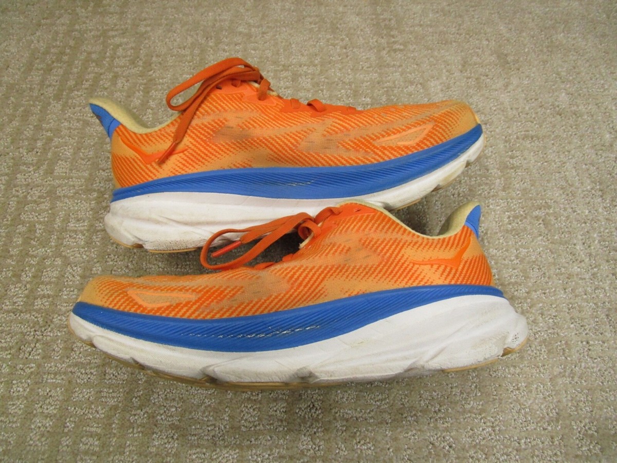 Hoka One One Clifton Shoes Men 9.5 Orange Running Athletic 