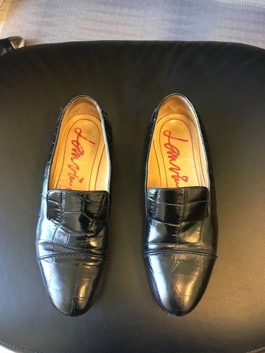 LANVIN Black Croc Embossed Leather Loafers Slipon Flats Shoes 36.5