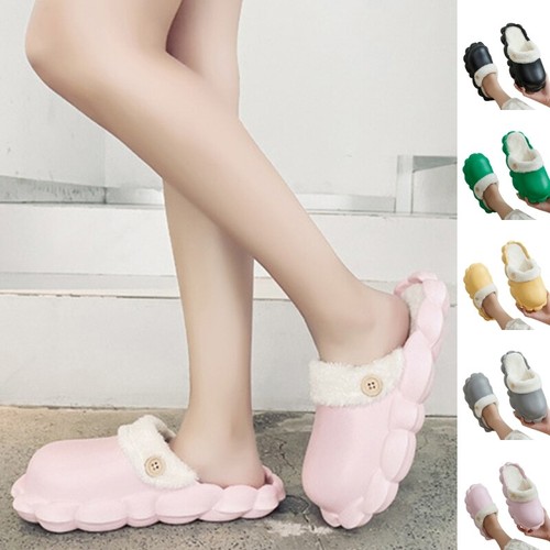 Unisex Warm House Slippers Closed Toe Plush Lined Clog Men Home Slip On Comfort