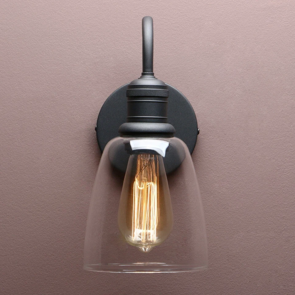 5,6 «CLOCHE ПРОЗРАЧНОЕ СТЕКЛО РЕТРО ПРОМЫШЛЕННЫЙ НАСТЕННЫЙ БРА GOOSENECK ЧЕРНЫЙ НАСТЕННЫЙ СВЕТ - Изображение 2 из 4