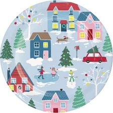 Christmas Village 9-inch Plates Paper 8 Per Pack Party Holidays Tableware