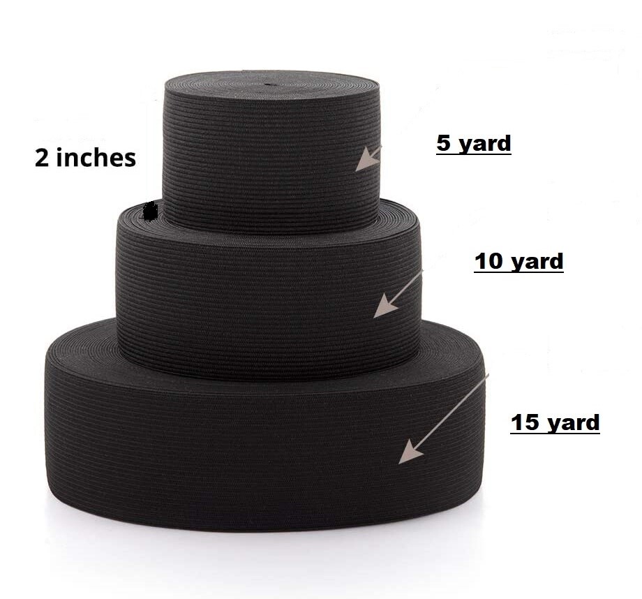 5 yard Black Elastic Band 1,1.5,2,2.5, Heavy Elasticity MADE IN USA