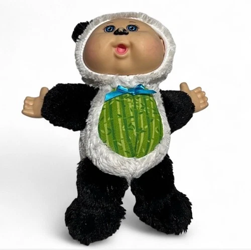 Vintage Cabbage Patch Kids Cuties Panda Bear Plush Doll 9” Green Bamboo CPK Rare