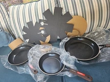 Original Green Pan 3 piece Fry Pan set with Black Marble Handles