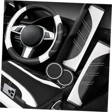 6 Pcs Sport Microfiber Leather Steering Wheel Steering Wheel Cover Set White
