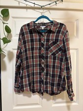 Time And Tru Plaid Flannel Button-Up Collared...
