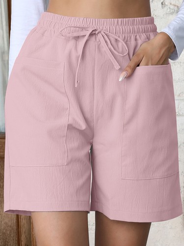UK Womens High Waist Shorts Elastic Waist Casual Summer Beach Holiday Hot Pants - Picture 14 of 48