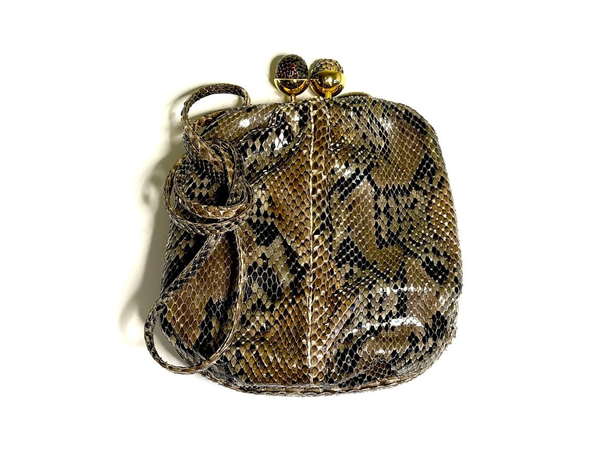 vintage Judith Leiber python bag with box, coin p… - image 2