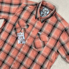 Dixxon Shirt Mens XL Orange Black Plaid Button Up Kokomo Bamboo Blend NEW