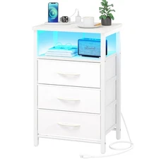 Night Stand with Charging Station, 16 Colors Nightstand with USB Ports and Ou...