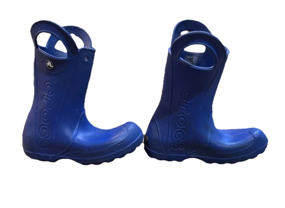 Crocs Kids Size 2 Youth Waterproof Rain Boots Pull On Handle Blue Unisex  - Image 2 of 4