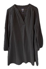 Gap Long Sleeved Poet Mini Swing Dress Crinkle Cotton Pockets Medium