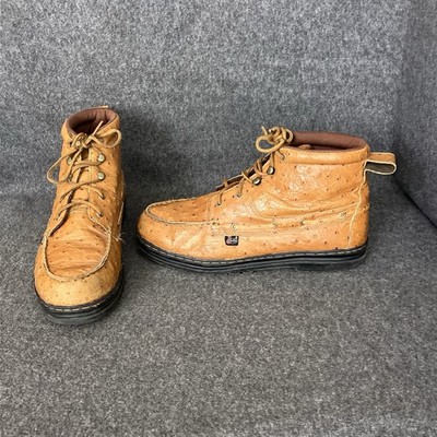 Justin Ostrich Print Chukka Boots 910 Men 10.5 M Tan Leather Work Moc Toe ISSUES
