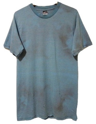 S/M Vtg 90s Y2K Blue Striped Thrashed Skate Punk Grunge Rock Long Fit T-Shirt