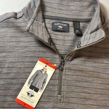 Dockers Men's Quarter Zip Pullover Sweater Gray Textured Knit Size M NWT