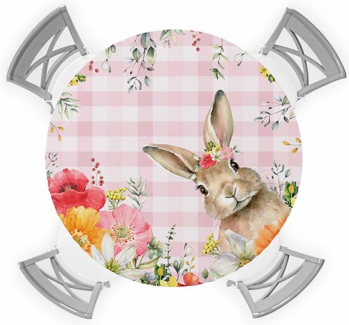 Easter Elastic Round Tablecloth, Bunny Rabbit 54" (Round),