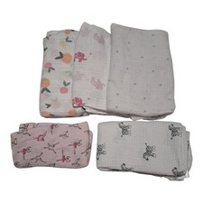 Lot of 5 Muslin Swaddle Blankets Baby Newborn Stretch Girls Cloud Island Ziggy