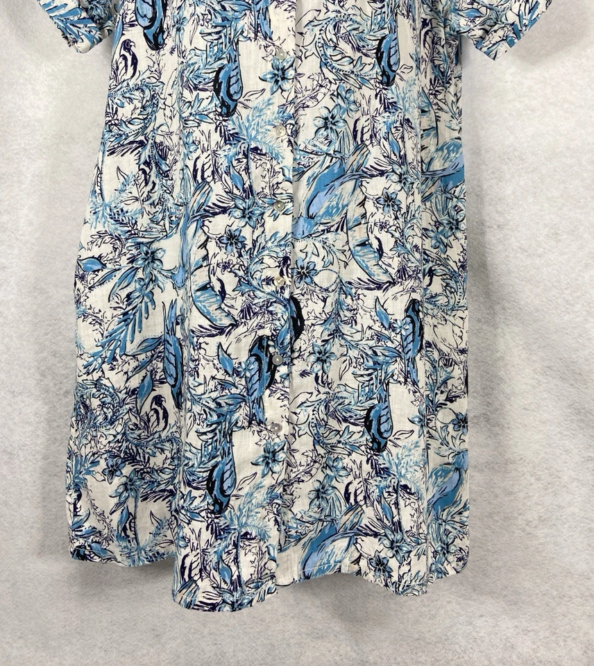 Tahari Shirt Dress Women’s XL Blue White Button Down Floral 100% Linen Collard - Image 3 of 4