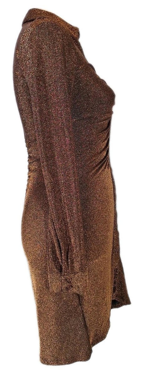 ASTR THE LABEL SzS Ambel Metallic Ruched Button-Down Bodycon Mini Dress Copper View 6