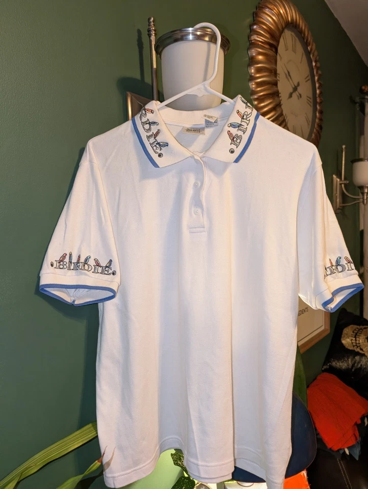 Camisa polo feminina vintage golfe bordada branca "Birdie" S/S Jason Maxwell G - Imagem 2 de 4