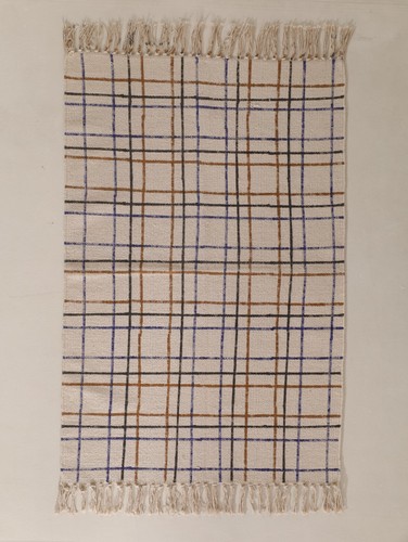 Boho Cotton Area Rug Grid Check Block Print Handwoven Living Room Floor Carpet - Picture 7 of 7