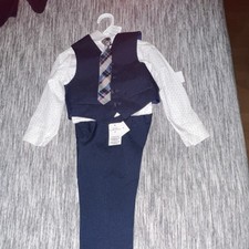 Andrew Fezza Boys 4-Piece Formal Outfit Set 2T Navy Vest Pants Shirt Tie