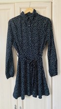  UK14 QED London Black & White Spotty Printed Collared Shirt Dress  with Belt