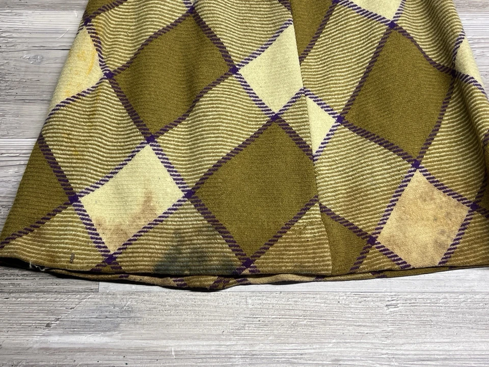 Vintage Plaid Wool Blend Skirt 70s 80s Miss Holly Tag Sz 12 Argyle Preppy Brown - Image 4 of 4