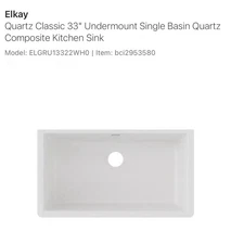 Elkay ELGRU13322WH0 Quartz Classic Single Bowl Undermount Sink - White