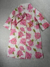 Vintage Allendale Robe Womens L Pink Floral Kimono Quilted House Coat New 70's