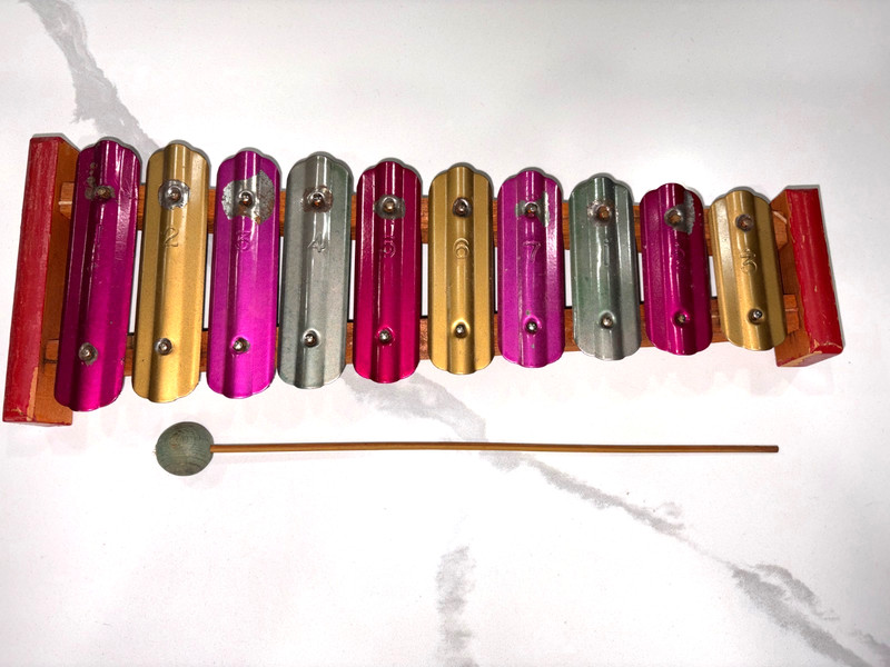 Vintage Wood and Metal Toy Xylophone With Legs And 1 Mallet
