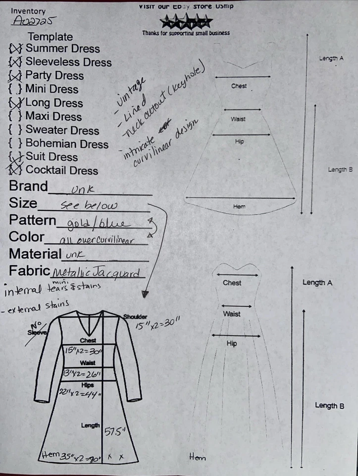 Maxi Vestido de Fiesta Vintage Años 60 Brocado Metálico Lentejuelas Doradas Noche Foto 3 de 4