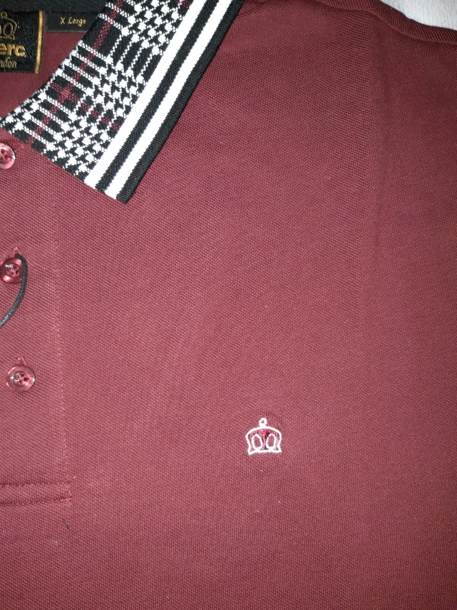 Merc London Men's Polo T-Shirt XL Short Sleeve Burgundy with Patterned Collar