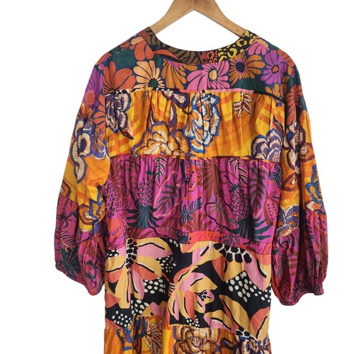 Farm Rio Womens 3X Maxi Dress With Drawstring Waist & Balloon Sleeves Tiered - Picture 8 of 9