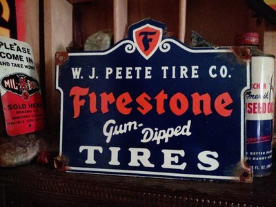 VINTAGE FIRESTONE PORCELAIN SIGN OLD GUM DIPPED RUBBER TIRES CAR