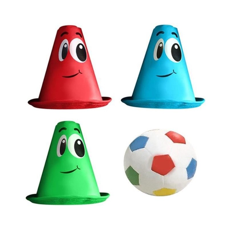 Pack Foot Balle et 3 Cônes de Délimitation pour Entraînement de Football Enfant en Plein Air