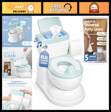 Real Feel 2-in-1 Potty with Wipes Storage, Flushing Sounds Disposable Liners