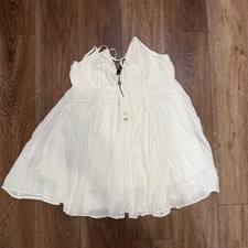 Minkpink Mini Dress Spaghetti Strap Flare Flowy White Large Contrast Stitch